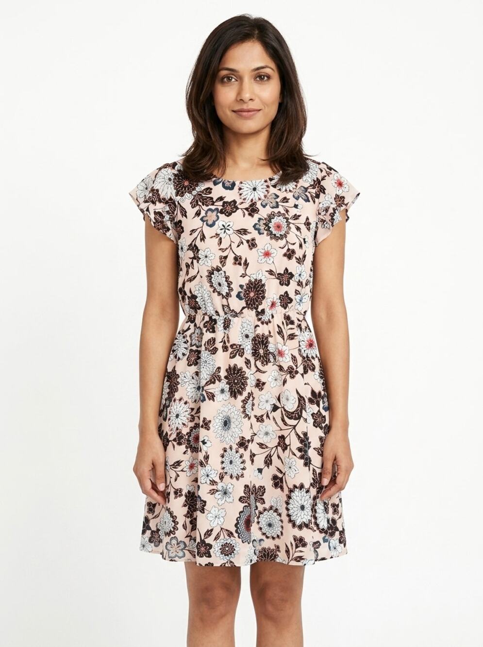 LOFT Outlet Pink Floral Flutter Sleeve A-Line Dress Women Petite Size XSP